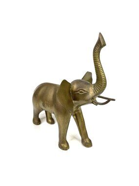 VTG Extra Large Mid Century Lucky Trunks up Brass Elephant Statue/Figurine 13"